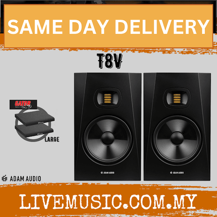 Adam Audio T8V - 8 inch Nearfield Monitor Speaker with Speaker Stand And Gator Isolation Pads - Each / Pair