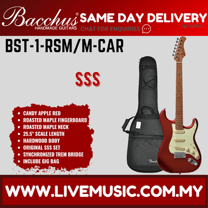 Bacchus Bst-1-rsm/M Universe Series Roasted Maple Electric Guitar - Candy Apple Red ( BST1 / BST1RSMM / BST 1 RSM M )