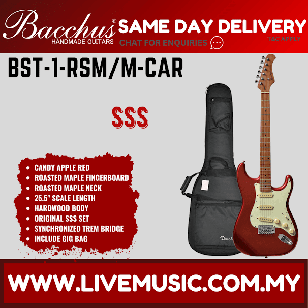Candy apple red electric guitar with attached gig bag and strap