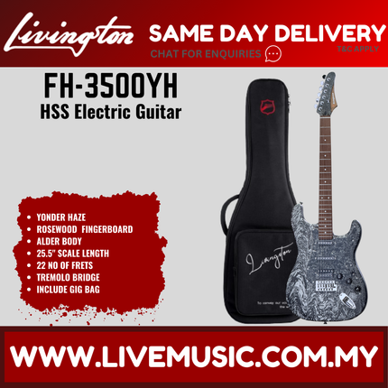 Livingston FH-3500  Stratocaster HSS Electric Guitar w/GA15II Amplifier Rosewood Fretboard - YONDER HAZE( FH3500 FH 3500 )