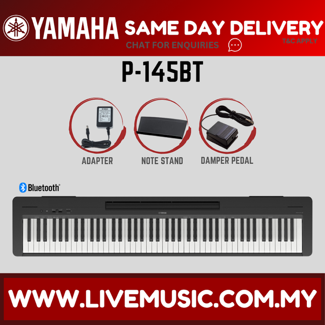 Yamaha P-145BT 88-Key Digital Piano w/Keyboard Bench, Headphone And Adapter - ( P145 P145BT P45 P-45 ) Replace P-145