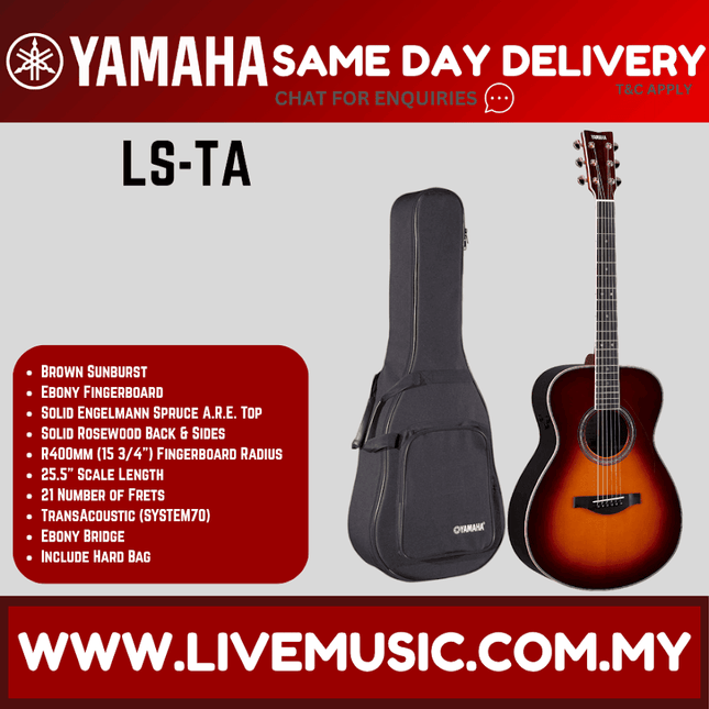 Yamaha LS-TA TransAcoustic Concert Acoustic-Electric Guitar with Hard Bag - Brown Sunburst (LSTA LS TA)