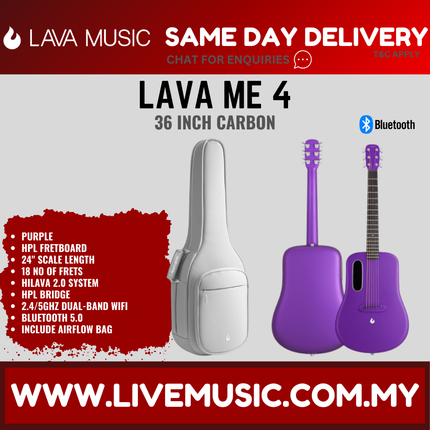 Lava Me 4 36" Carbon Fiber Smart Acoustic Electric Guitar With Touchscreen Effects And Airflow Bag-Purple