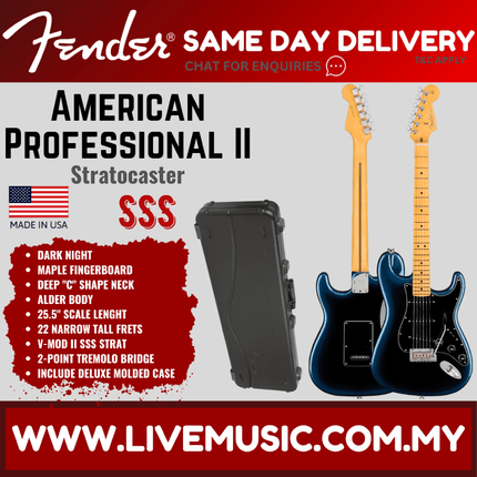 Fender American Professional II Stratocaster Electric Guitar, Maple Fretboard - Dark Night
