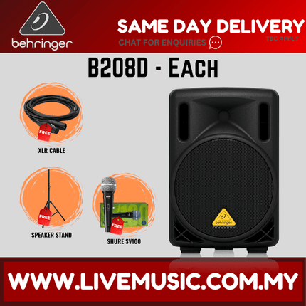 Behringer Eurolive B208D 200W 8" Powered Speaker w/Wireless Mic,Speaker Stand & Cable - Each / Pair ( B-208D / B 208D )