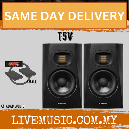 Adam Audio T5V - 5 inch Nearfield Monitor Speaker with Speaker Stand And Gator Isolation Pads - Pair