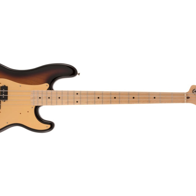 2-tone sunburst Precision Bass electric guitar with maple fretboard, front view