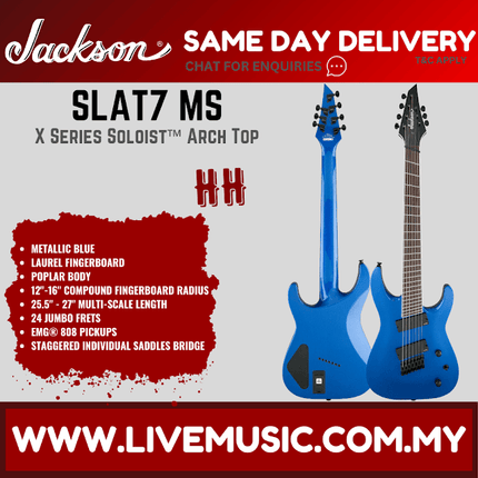 Jackson X Series Soloist SLAT7 7-String Multi-Scale Electric Guitar, Laurel FB, Metallic Blue