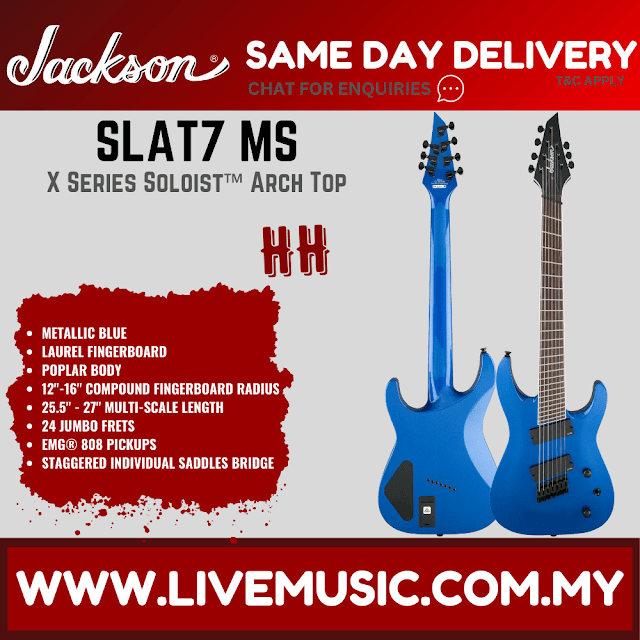 Jackson X Series Soloist SLAT7 7-String Multi-Scale Electric Guitar, Laurel FB, Metallic Blue
