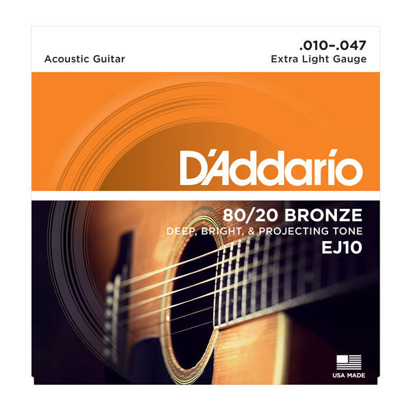 D'Addario EJ10 - 80/20 Bronze Acoustic Strings, Extra Light (10-47)(DAddario)