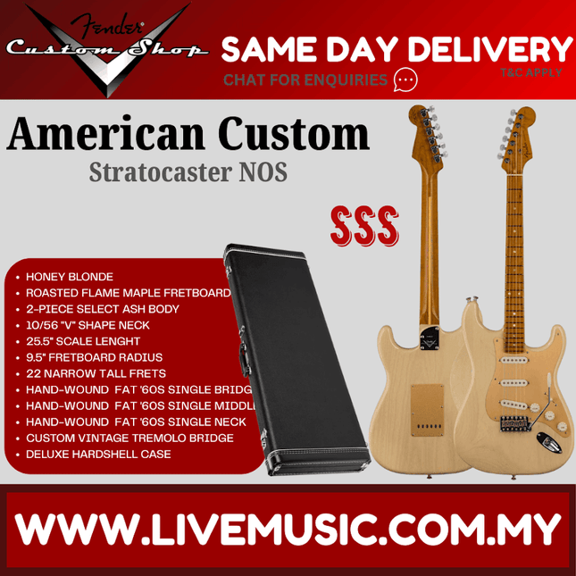 Fender Custom Shop American Custom Stratocaster NOS Guitar, Maple FB, Honey Blonde