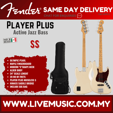 Fender Player Plus Jazz Bass Guitar, Maple Fretboard - Olympic Pearl