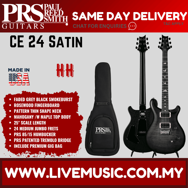 PRS CE24 Satin Electric Guitar w/Bag, Custom Color, Faded Grey Black Smokeburst (CE24)