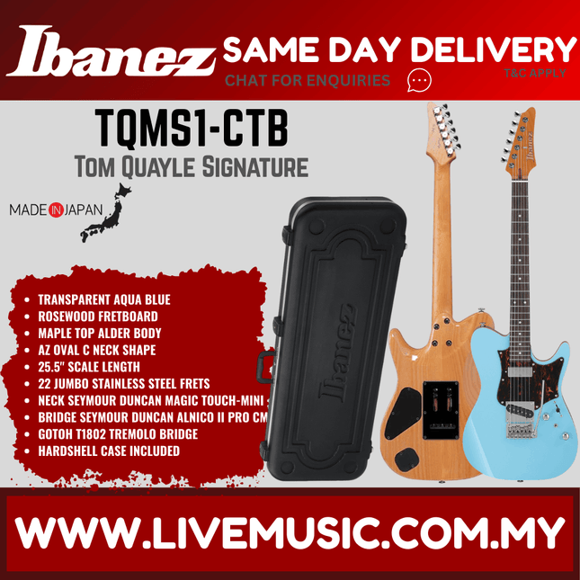 Ibanez TQMS1-CTB Tom Quayle Signature Series Electric Guitar w/Case - Celeste Blue ( TQMS1CTB / TQMS1 CTB )