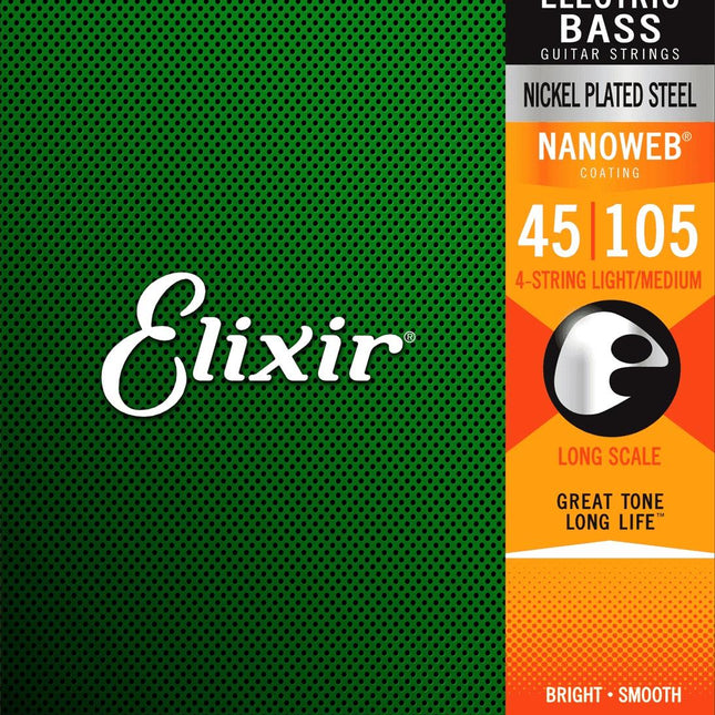 Elixir 14077 Nanoweb Medium Long Scale 4-String Electric Bass Strings (45-105)