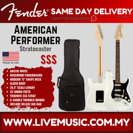Fender American Performer Stratocaster Electric Guitar RW FB, Arctic White