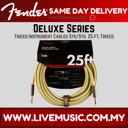 Fender Deluxe Series Angled Instrument Cable, 25ft - Black Tweed