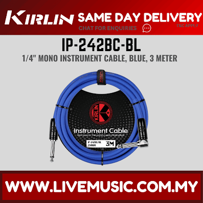 Kirlin Cable IP-242BC 3/6/10 Meter Mono Right Angle L Instrument Cable For Electric Acoustic Bass Guitar Speaker Amp Keyboard Drum Amplifier (IP 242BC/IP242BC)