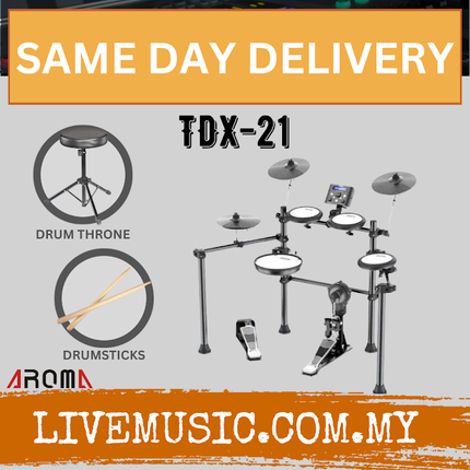 AROMA TDX21 Digital Drum Set With Mesh Finish Drum Pad & Kick Tower With Drumstick And Drum Throne (TDX 21 / TDX-21 )