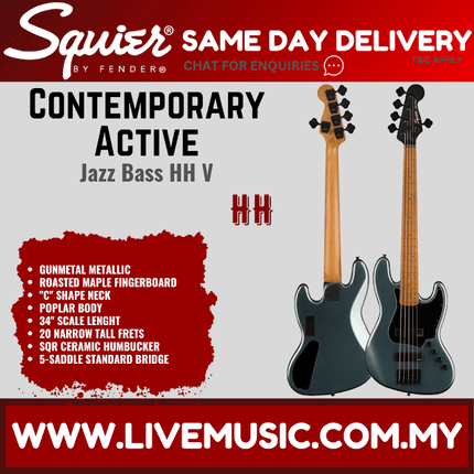 Squier Contemporary Active Jazz Bass HH V Bass Guitar, Gunmetal Metallic