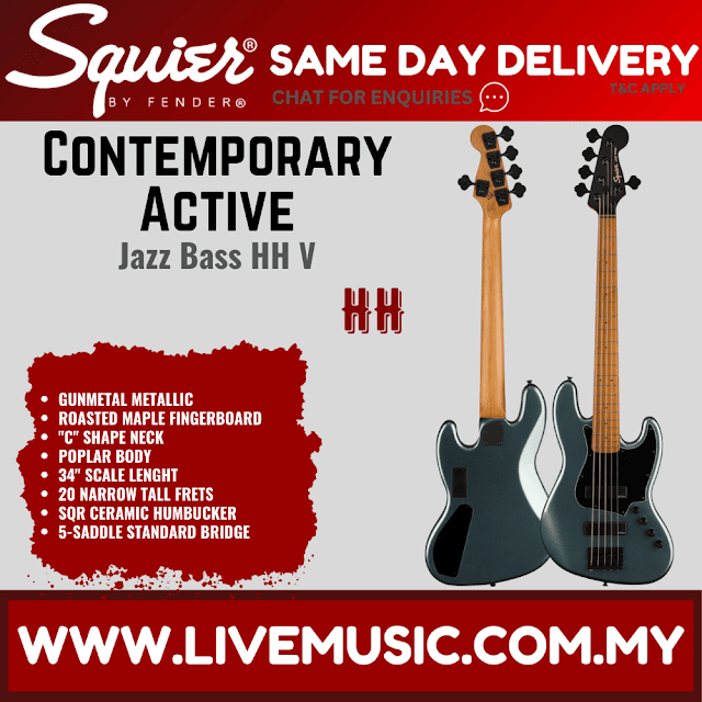 Squier Contemporary Active Jazz Bass HH V Bass Guitar, Gunmetal Metallic