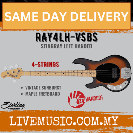 Sterling RAY4LH StingRay Ray4 Series Left Handed Electric Bass Guitar - Vintage Sunburst (RAY4 LH RAY4-LH)