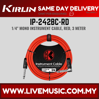 Kirlin Cable IP-242BC 3/6/10 Meter Mono Right Angle L Instrument Cable For Electric Acoustic Bass Guitar Speaker Amp Keyboard Drum Amplifier (IP 242BC/IP242BC)
