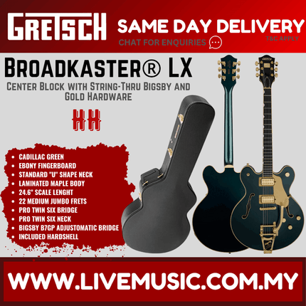 Gretsch Broadkaster LX Center Block Guitar w/String-Thru Bigsby & Gold Hardware, Cadillac Green