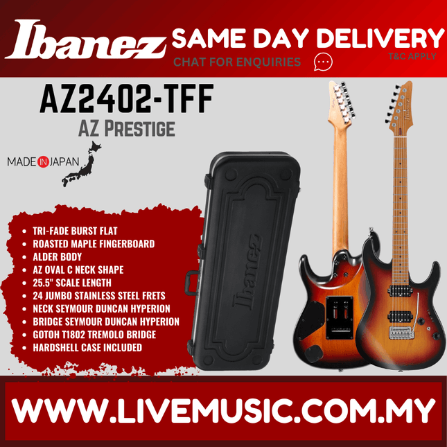 Ibanez Prestige AZ2402 Solidbody Electric Guitar MADE IN JAPAN -  Tri-Fade Burst Flat (AZ2402-TFF)