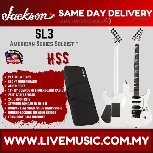 Jackson American Series Soloist SL3 Electric Guitar, Platinum Pearl
