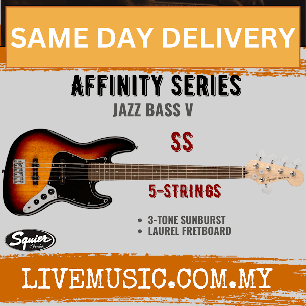 Squier Affinity Series 5-String Jazz Bass Guitar, Laurel Fretboard - 3-Color Sunburst