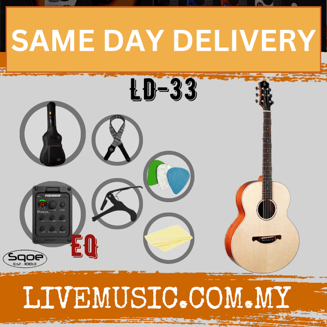 SQOE LD-33 41" SOLID TOP Acoustic-Electric Rosewood FretBoard MAHOGANY BACK & SIDES - SPRUCE (LD33 / LD 33)