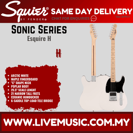 Squier Sonic Esquire H Electric Guitar w/Black Pickguard, Maple FB, Arctic White
