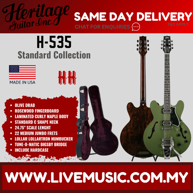 Heritage Standard Collection H-535 Electric Guitar w/Case, Olive Drab, Bigsby (  H535 H 535 )