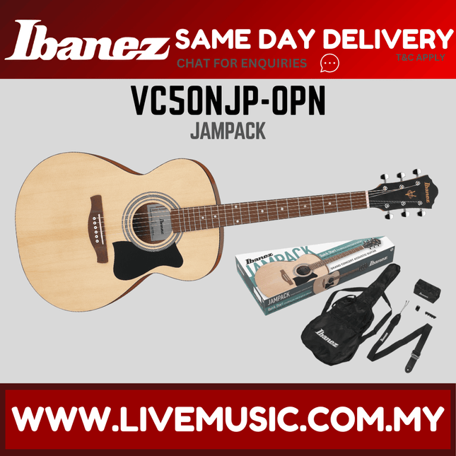 Ibanez VC50NJP-OPN Jampack Series Acoustic Guitar Package, Open Pore Natural ( VC50NJPOPN / VC50NJP OPN )