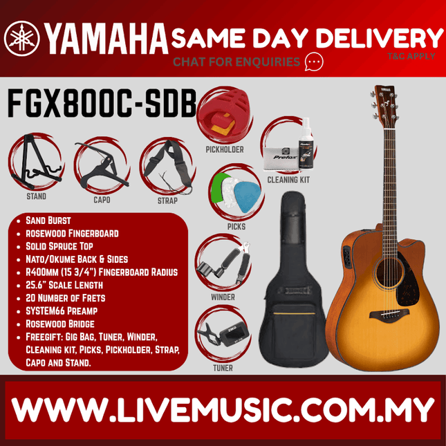 Yamaha FGX800C 41'' Dreadnought Solid Spruce Acoustic Electric Guitar With Pickup - Sand Burst (FGX800) (Copy)
