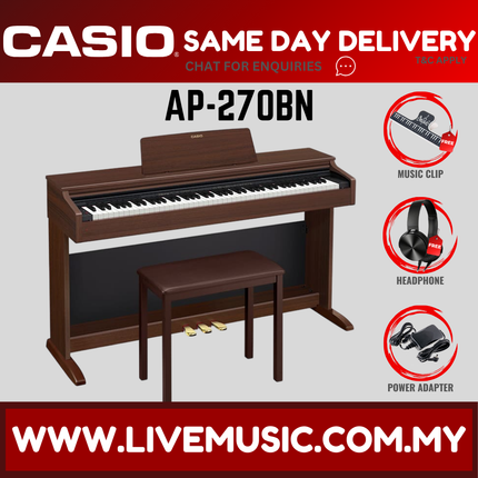 Casio AP-270  Celviano 88-Keys Digital Piano with FREE Piano Bench and Headphone-Brown ( AP 270 AP270 )