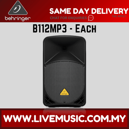 Behringer Eurolive B112MP3 1000W 12" Powered Speaker w/UG-88HH Wireless Mic, Speaker Stand and Cable - Pair ( B-112MP3 / B 112MP3 )