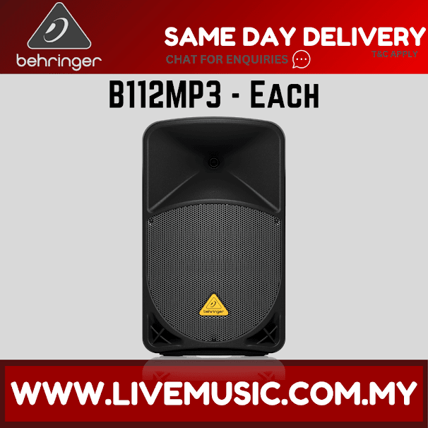 Black powered PA speaker (each) with horn top and perforated front grille