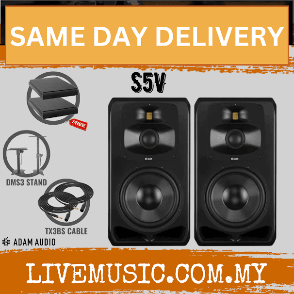 ADAM Audio S5V 12 inch 3-way Powered Studio Monitor With Speaker Stand And Isolation Pad - Pair ( S-5V / S 5V )