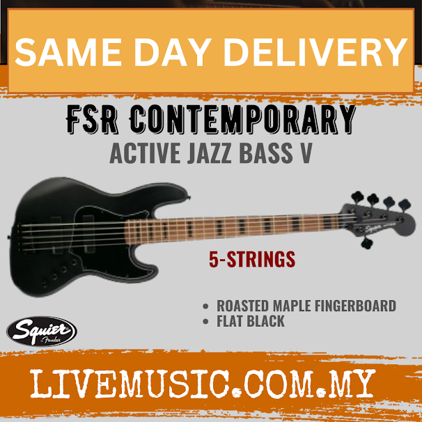 Squier FSR Contemporary Active Jazz V Bass Guitar, Flat Black