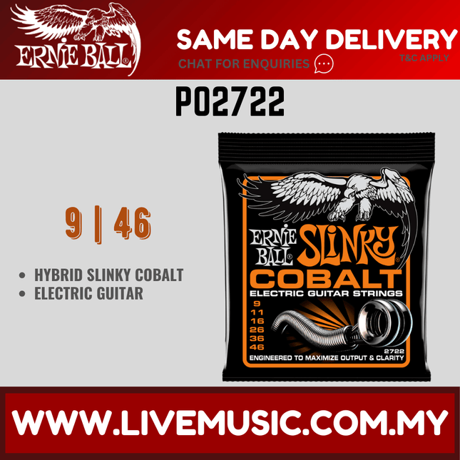 Ernie Ball 2722 Hybrid Slinky Cobalt Electric Guitar Strings, 9-46 Gauge