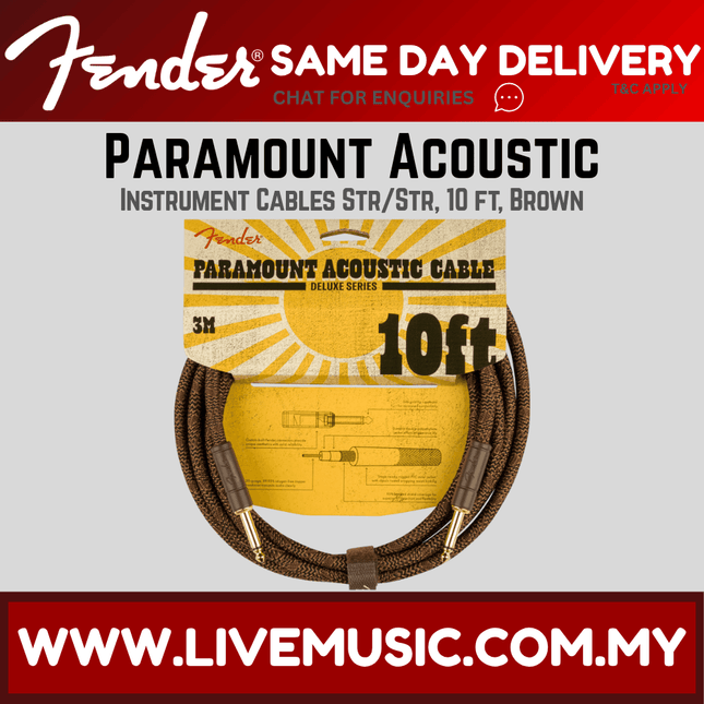 Fender Paramount Acoustic Instrument Cable, 10 ft, Brown