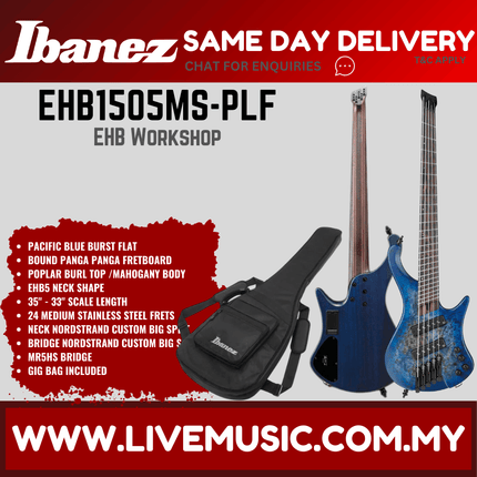 Ibanez Bass Workshop EHB1505MS-PLF Electric Bass Guitar w/Gig Bag, Pacific Blue Burst Flat ( EHB1505MS PLF / EHB1505MSPLF )