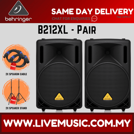 Behringer Eurolive B212XL 800-watt 12'' Passive Speaker With Speaker Stand & Cable - Each / Pair (B-212XL B 212XL)