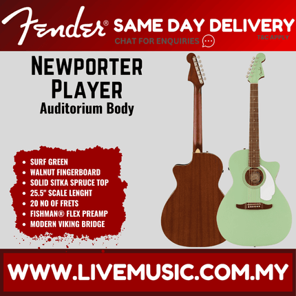 Fender California Newporter Player Medium-Sized Acoustic Guitar, Walnut FB
