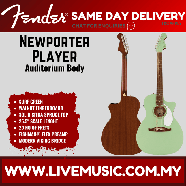 Acoustic guitar with walnut fingerboard, Surf Green finish, medium Newporter Player body