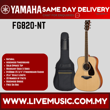 Yamaha FG820 Dreadnought Acoustic Guitar - Natural ( FG-820 / FG 820 )