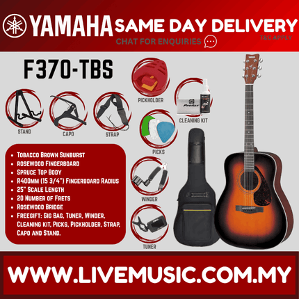 Yamaha F370 Dreadnought Full Size Acoustic Guitar - T. Brown Sunburst (F-370)