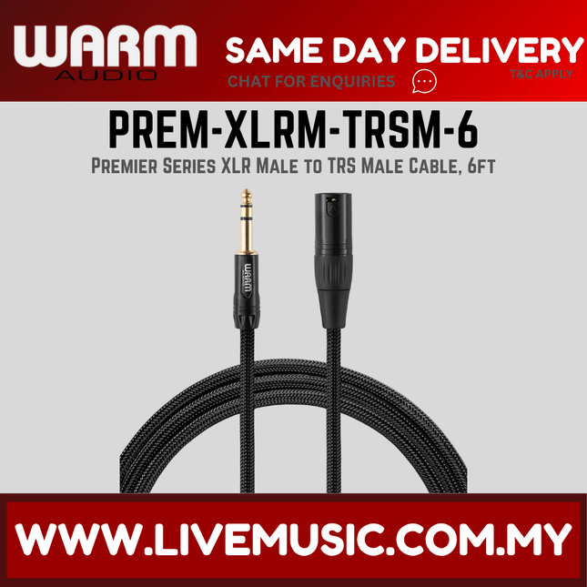 Warm Audio XLR male to TRS male cable, 6ft, gold and black connectors, braided jacket